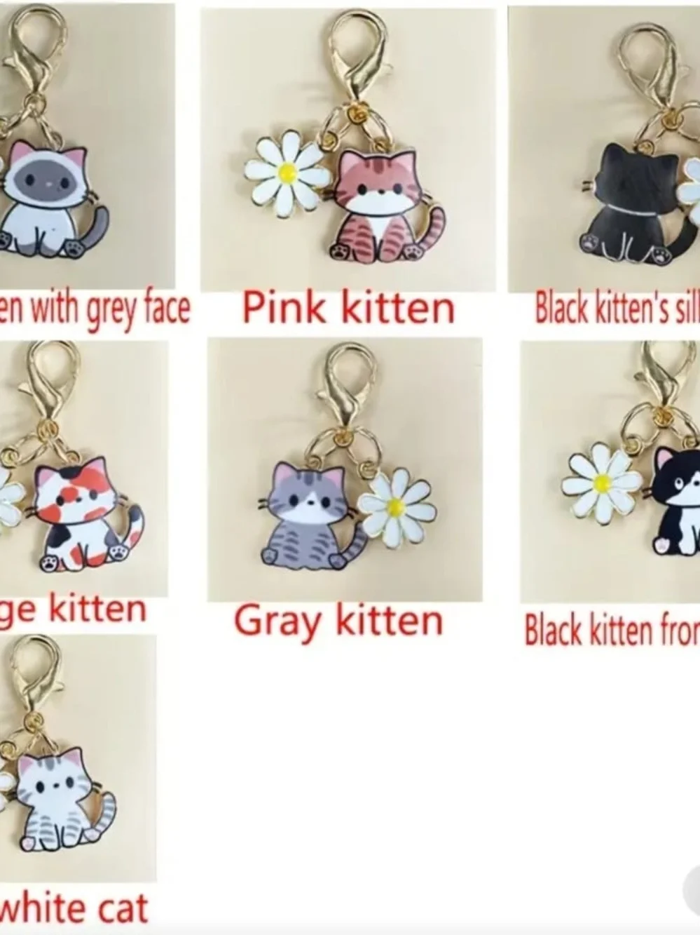 Cute Gray Cat and Daisy Pet Collar Charm - Gold Hardware